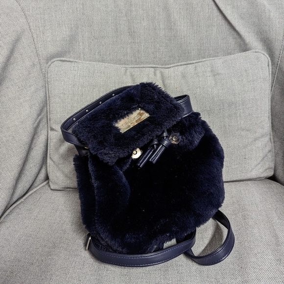 Swarovski Navy Blue Faux Fur Backpack - Picture 2 of 2